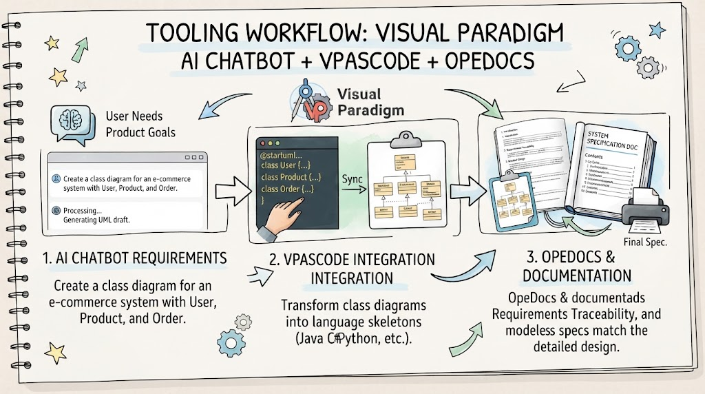 Tooling Workflow: Visual Paradigm: AI Chatbot + VPasCode + OpenDocs